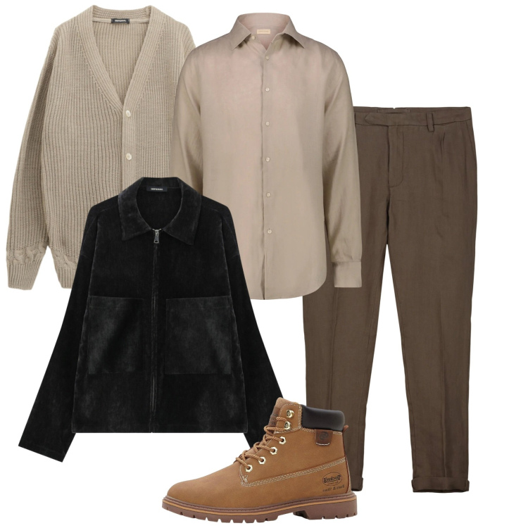 Outfit uomo - Vanilla. Stile Casual per Tutti i giorni. Abbinamento con stivali e stivaletti, cardigans, cappotti, camicie, pantaloni.