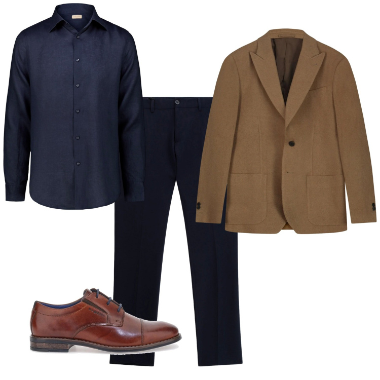 Outfit uomo - La giacca tabacco. Stile Casual per Serata speciale. Abbinamento con pantaloni, scarpe stringate, camicie, giacche.