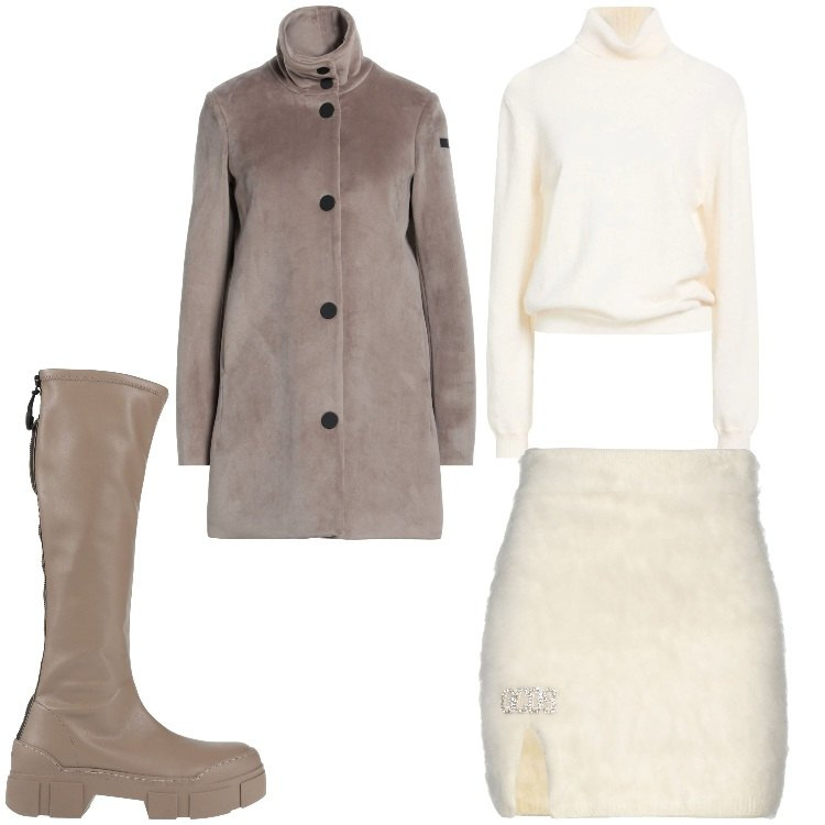 Outfit donna - Lana e velluto. Stile Casual chic per Serata fuori. Abbinamento con minigonne, maglieria, stivali, cappotti.