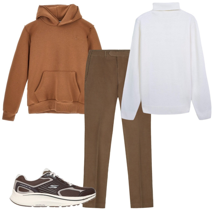 Outfit uomo - A collo alto. Stile Casual per Tutti i giorni. Abbinamento con maglieria, sneakers, felpe con cappuccio, pantaloni.