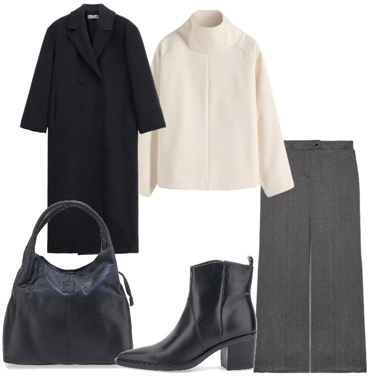Outfit donna - Gennaio minimal. Stile Minimal per Tutti i giorni. Abbinamento con maglieria, cappotti, pantaloni, stivaletti, borse a mano.