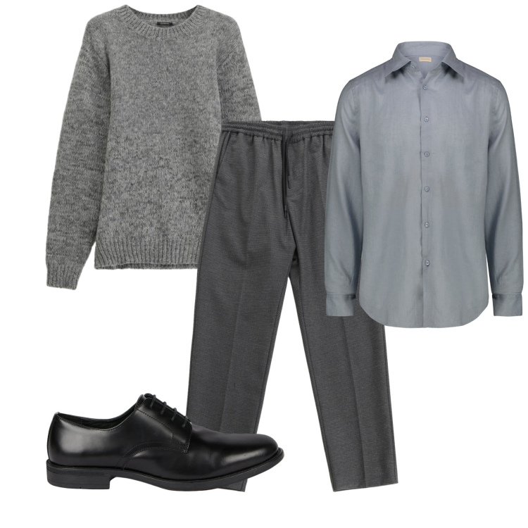 Outfit uomo - Sfumature di grigio. Stile Casual per Serata speciale. Abbinamento con pantaloni, maglieria, scarpe stringate, camicie.