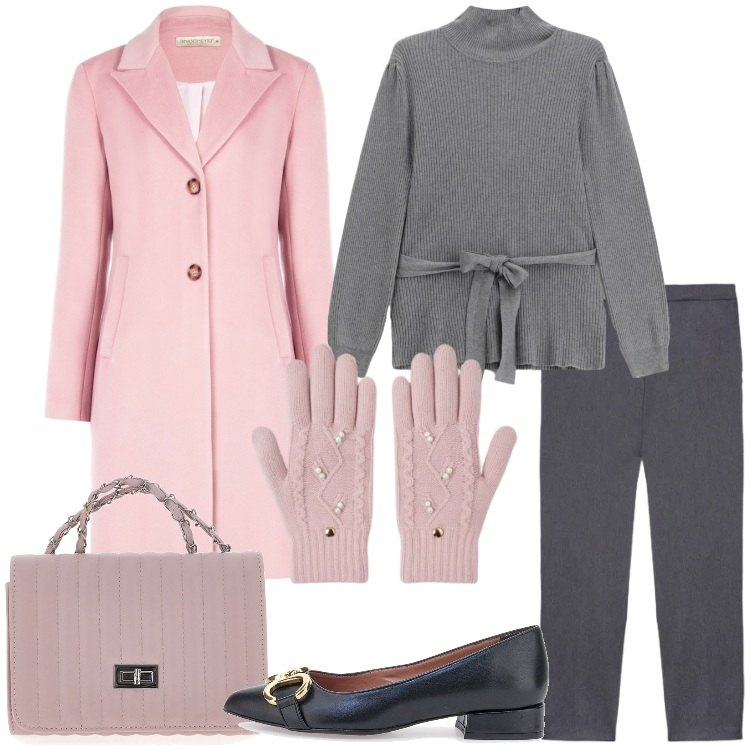 Outfit donna - Gennaio in rosa - @susystyle. Stile Romantica per Ufficio. Abbinamento con maglieria, cappotti, guanti, pantaloni chino, ballerine, borse a tracolla.