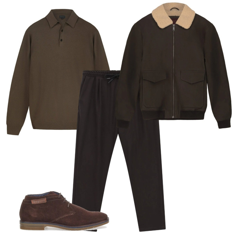 Outfit uomo - Deep brown. Stile Casual per Tutti i giorni. Abbinamento con pantaloni, scarpe stringate, bomber, maglieria.