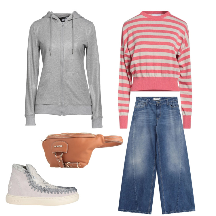 Outfit donna - Candy Denim. Stile Urban per Tutti i giorni. Abbinamento con marsupi, stivaletti, felpe con cappuccio, pullovers, jeans.