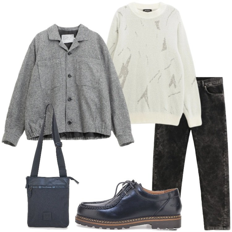 Outfit uomo - La giacca camicia. Stile Trendy per Serata speciale. Abbinamento con cappotti, maglieria, pantaloni, portafogli, scarpe stringate.