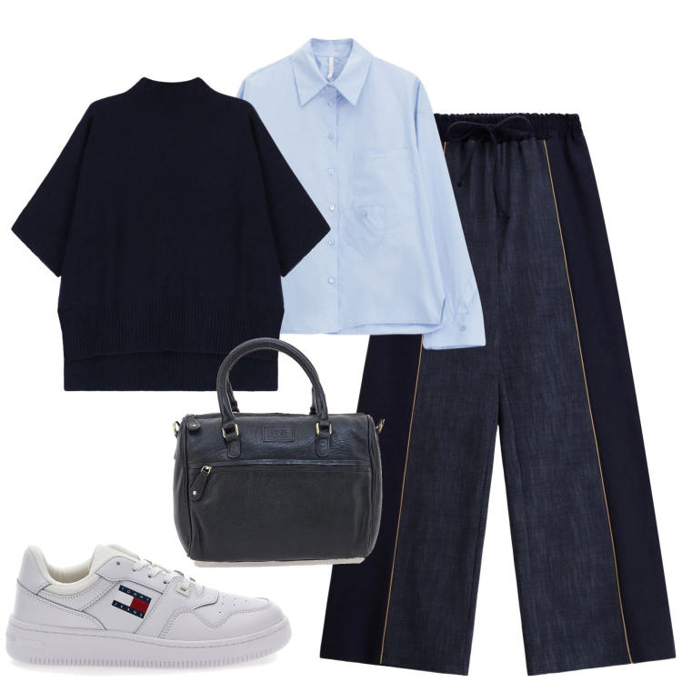 Outfit donna - Imperial. Stile Casual chic per Tutti i giorni. Abbinamento con pantaloni a palazzo, camicie, maglieria, sneakers, borse a tracolla.