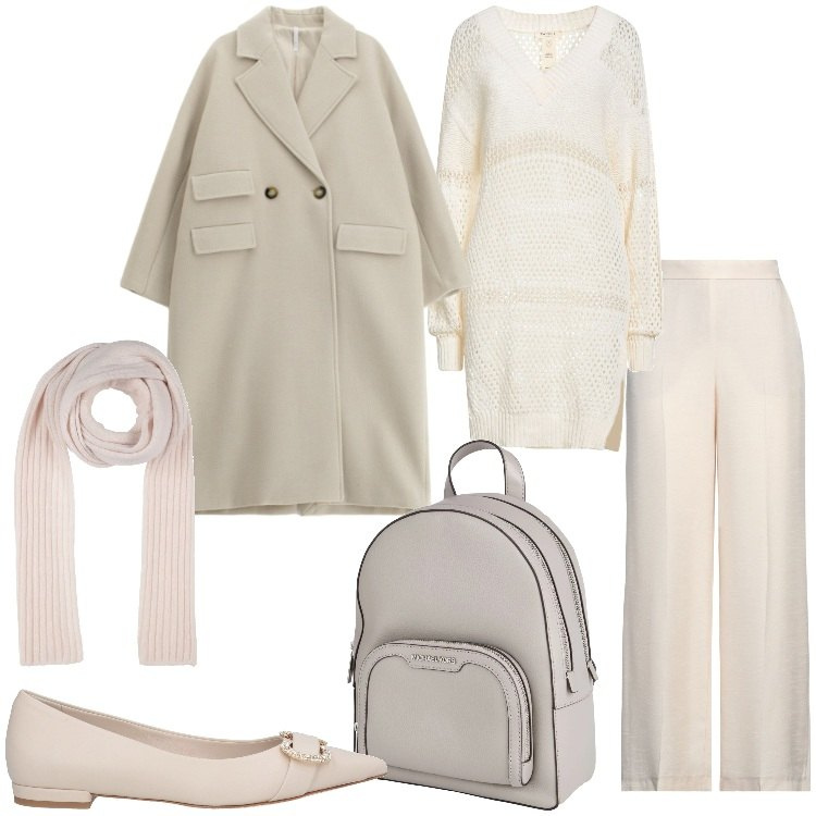 Outfit donna - Minimal Cozy Mood. Stile Minimal per Tutti i giorni. Abbinamento con pullovers, pantaloni, zaini, ballerine, sciarpe, cappotti.