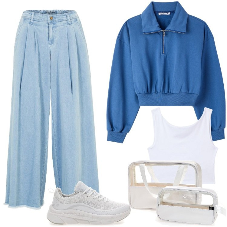 Outfit donna - Total look #2322354. Stile Trendy per Tutti i giorni. Abbinamento con gonne, top, felpe, scarpe sportive, clutch.