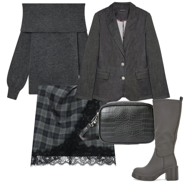 Outfit donna - Gennaio. Stile Chic per Tutti i giorni. Abbinamento con maglieria, minigonne, stivali, blazer, borse a tracolla.