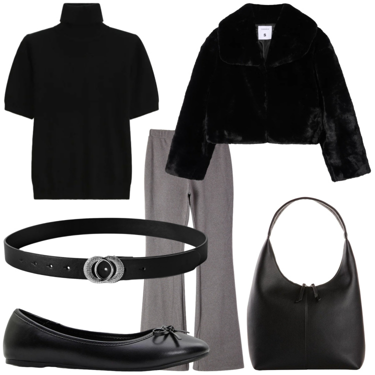 Outfit donna - Total look #2322387. Stile Casual per Tutti i giorni. Abbinamento con ballerine, shopping bag, cinture, ecopellicce, pantaloni, maglieria.