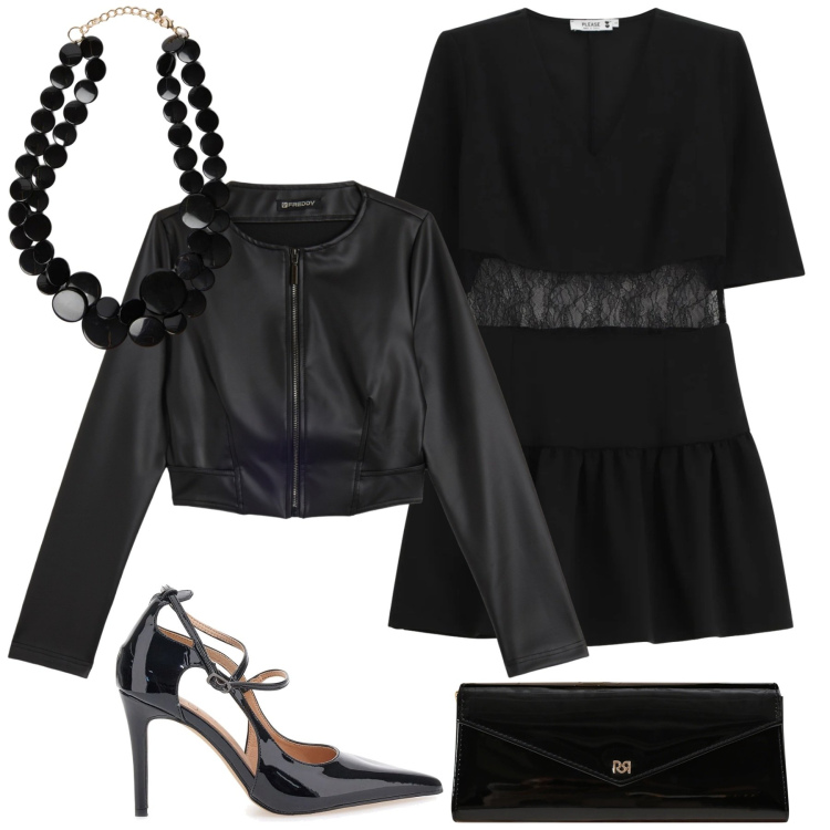 Outfit donna - Ho speso pochissimo. Stile Sexy per Serata fuori. Abbinamento con vestiti corti, giacche, pochette, décolleté, collane.