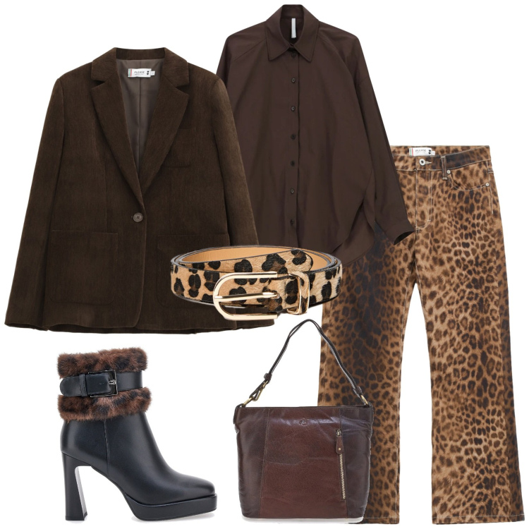 Outfit donna - Total look #2322407. Stile Glamour per Serata fuori. Abbinamento con blazer, pantaloni, camicie, stivaletti, cinture, borse a spalla.