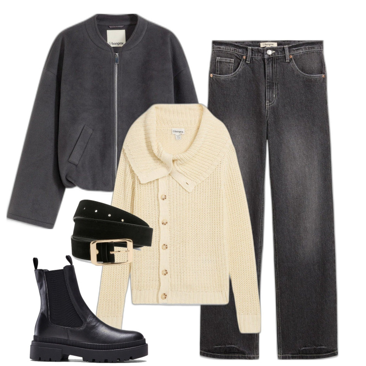 Outfit femme - Pull boutonné. Style Casual pour Bureau. Assortir avec pulls, boots, blazers, jeans, ceintures.