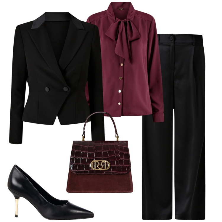 Outfit donna - La fluidità dell raso. Stile Chic per Serata fuori. Abbinamento con bluse, décolleté, blazer, pantaloni, borse a mano.