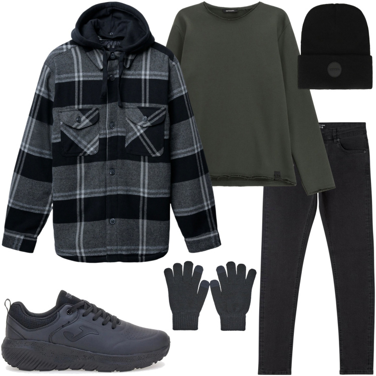 Outfit uomo - Con gli amici. Stile Casual per Serata speciale. Abbinamento con jeans skinny, giacche, guanti, felpe, berretti, sneakers.