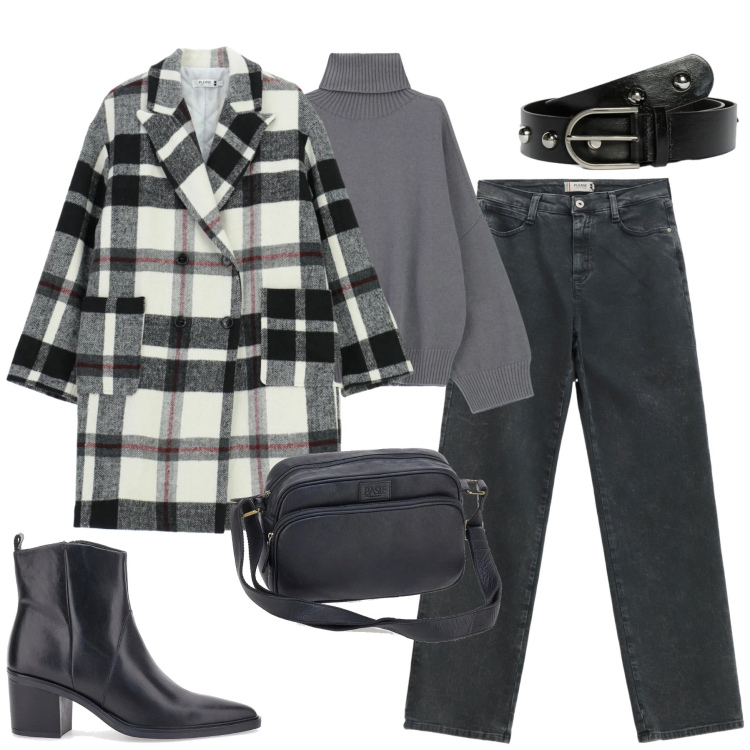 Outfit donna - Gennaio. Stile Casual chic per Tutti i giorni. Abbinamento con cappotti, jeans dritti, maglieria, stivaletti, cinture, borse a tracolla.