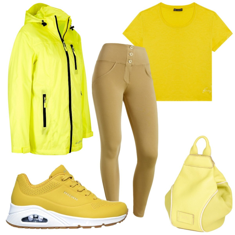 Outfit donna - Total look #2322478. Stile Basic per Sport. Abbinamento con blazer, zaini, pantaloni skinny, t-shirt, sneakers.