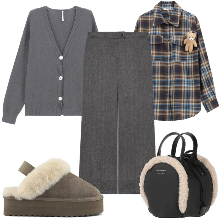 Outfit donna - Total look #2322479. Stile Trendy per Tutti i giorni. Abbinamento con zaini, camicie, cardigans, pantaloni, sabot.