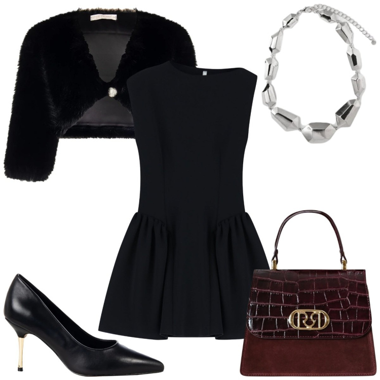 Outfit donna - Total look #2322482. Stile Glamour per Serata fuori. Abbinamento con vestiti corti, décolleté, borse a mano, bolero, ciondoli.