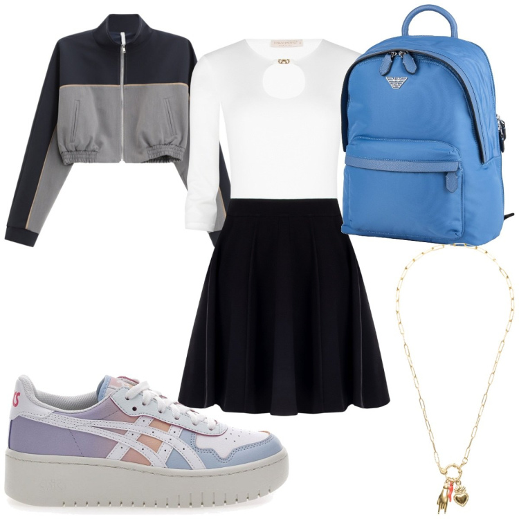 Outfit donna - Total look #2322487. Stile Sporty chic per Tutti i giorni. Abbinamento con zaini, felpe, vestiti corti, ciondoli, sneakers.