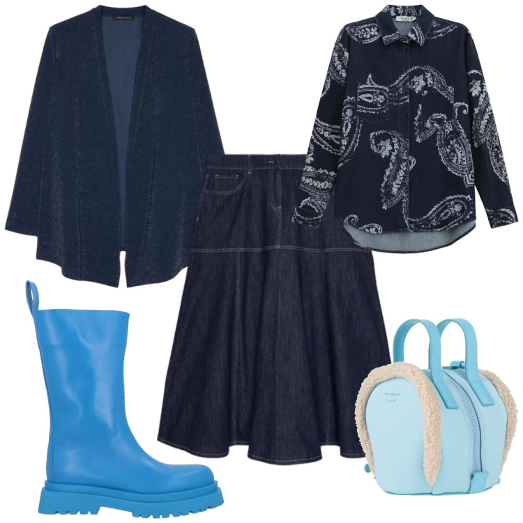 Outfit donna - Total look #2322491. Stile Trendy per Tutti i giorni. Abbinamento con zaini, stivali, camicie, gonne lunghe, cardigans.