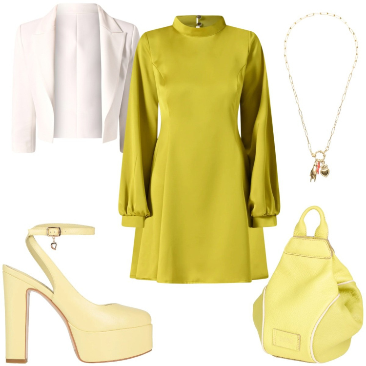 Outfit donna - Total look #2322492. Stile Trendy per Tutti i giorni. Abbinamento con zaini, décolleté, ciondoli, vestiti corti, blazer.