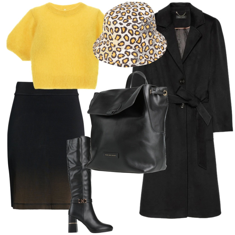 Outfit donna - Giallo d\' inverno. per Tutti i giorni. Abbinamento con stivali, cappelli, minigonne, zaini, t-shirt, cappotti.