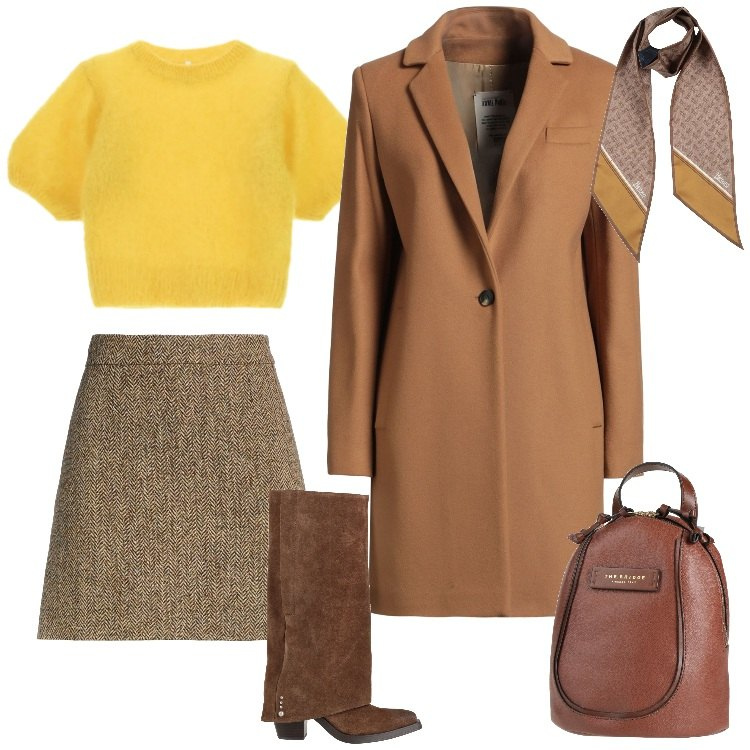 Outfit donna - Brown look. Stile Chic per Tutti i giorni. Abbinamento con zaini, sciarpe, minigonne, cappotti, stivali, t-shirt.
