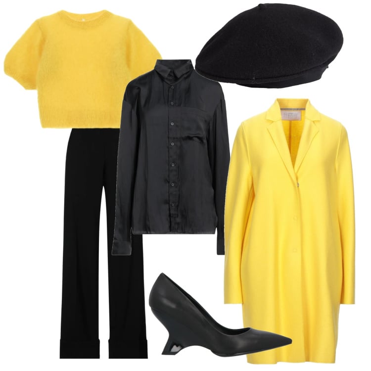 Outfit donna - Come a Parigi. Stile Casual chic per Tutti i giorni. Abbinamento con décolleté, pantaloni, cappelli e berretti, cappotti, camicie, t-shirt.