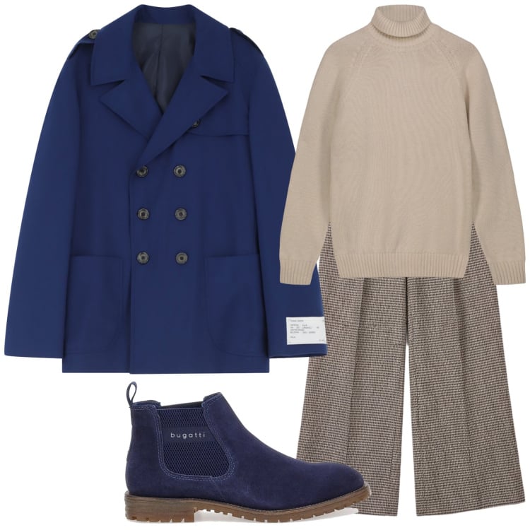 Outfit uomo - Lupo di mare. Stile Urban per Mare. Abbinamento con caban, pantaloni a palazzo, stivali e stivaletti, pullovers.