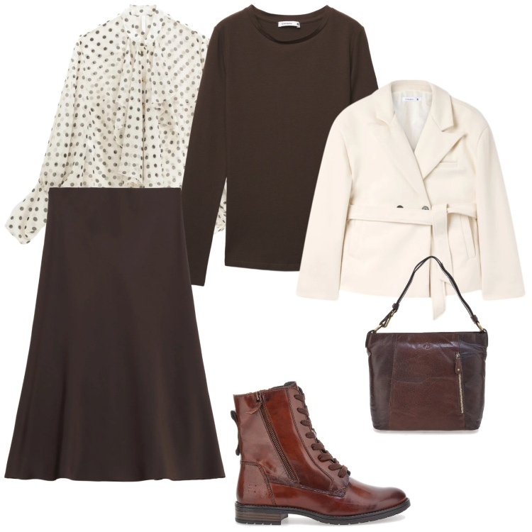 Outfit donna - In ufficio così. per Ufficio. Abbinamento con blazer, t-shirt, gonne longuette, camicie, anfibi, borse a spalla.