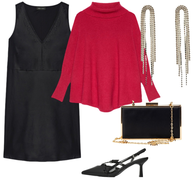 Outfit donna - Il poncho per la sera. per Serata fuori. Abbinamento con orecchini, décolleté, pochette, vestiti corti, cappotti.