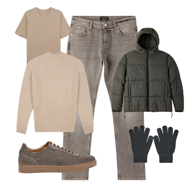 Outfit uomo - Maglia morbida. Stile Casual per Tutti i giorni. Abbinamento con t-shirt, jeans, bomber, guanti, maglieria, sneakers.
