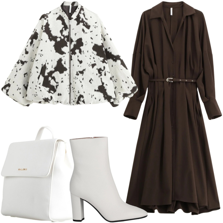 Outfit donna - Total look #2322570. Stile Trendy per Serata fuori. Abbinamento con stivaletti, zaini, bomber, vestiti lunghi.