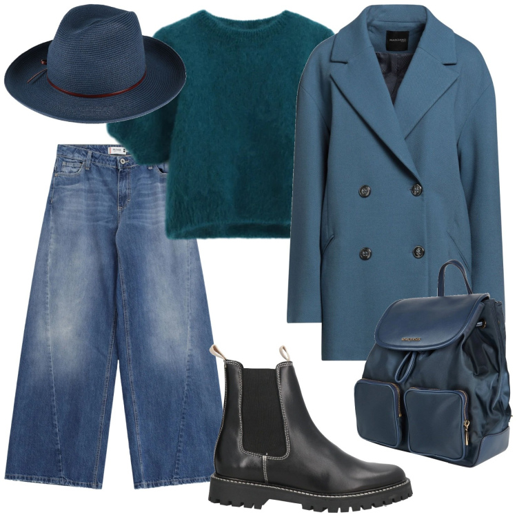 Outfit donna - Colori di tendenza. per Tutti i giorni. Abbinamento con cappotti, cappelli, zaini, stivaletti chelsea, jeans, t-shirt.