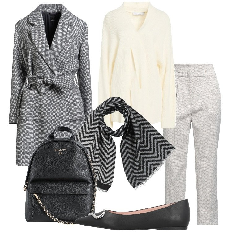 Outfit donna - Gennaio minimal. Stile Minimal per Tutti i giorni. Abbinamento con pantaloni, pullovers, zaini, ballerine, cappotti, sciarpe.