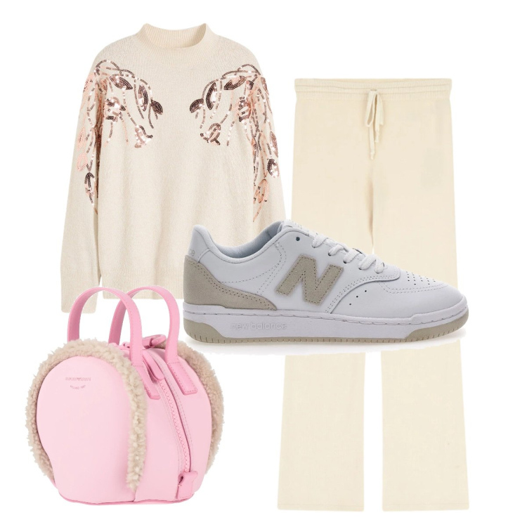 Outfit donna - Casual con le New Balance. Stile Casual per Tutti i giorni. Abbinamento con maglieria, zaini, pantaloni a palazzo, sneakers.