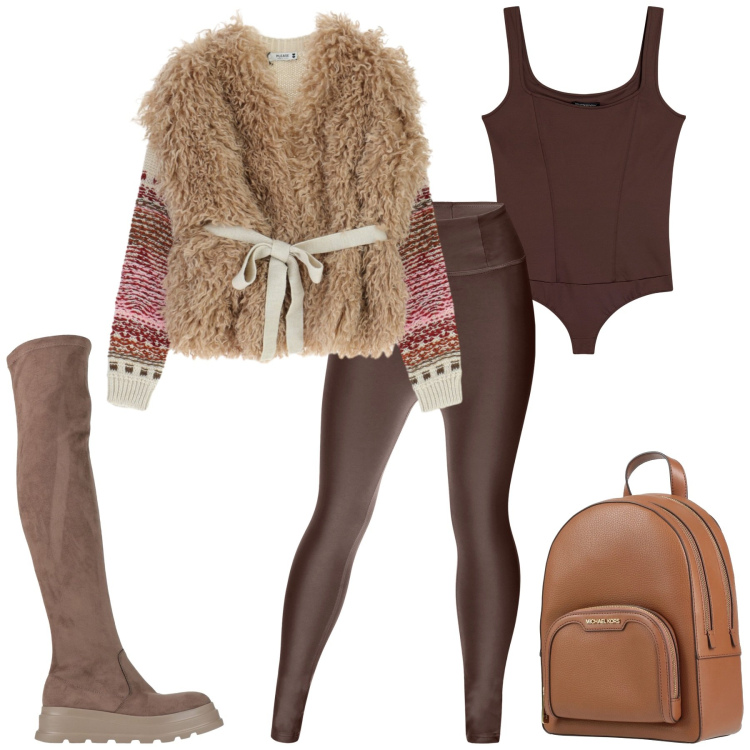 Outfit donna - stivali al ginocchio. Stile Casual chic per Tutti i giorni. Abbinamento con stivali sopra il ginocchio, zaini, maglieria, pantaloni skinny, body.