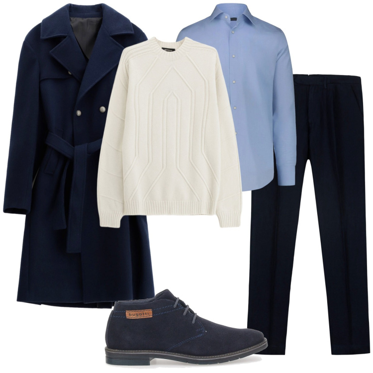 Outfit uomo - Elegantemente rilassato. Stile Business/Elegante per Serata speciale. Abbinamento con cappotti, pullovers, camicie, scarpe stringate, pantaloni.
