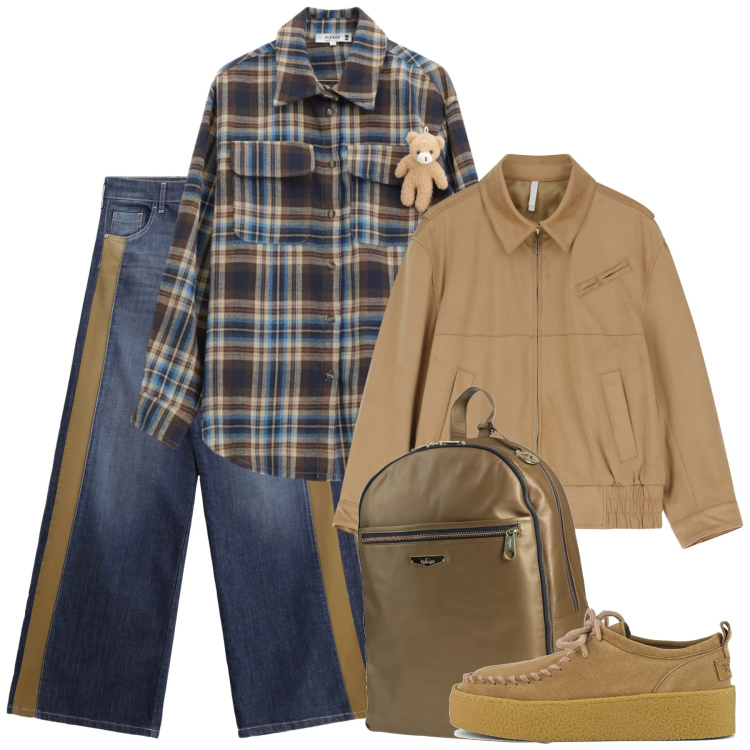 Outfit donna - Un simpatico orsetto. Stile Casual per Tutti i giorni. Abbinamento con zaini, jeans a zampa, camicie, blazer, mocassini.