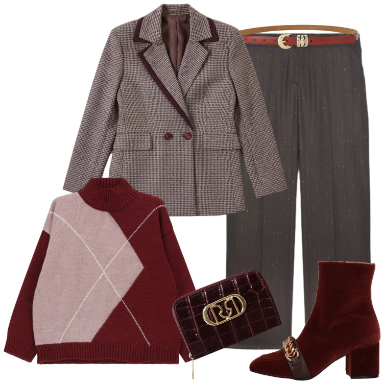 Outfit donna - Cosa comprare con gli sconti. Stile Casual chic per Ufficio. Abbinamento con stivaletti, maglieria, cinture, blazer, portafogli, pantaloni.