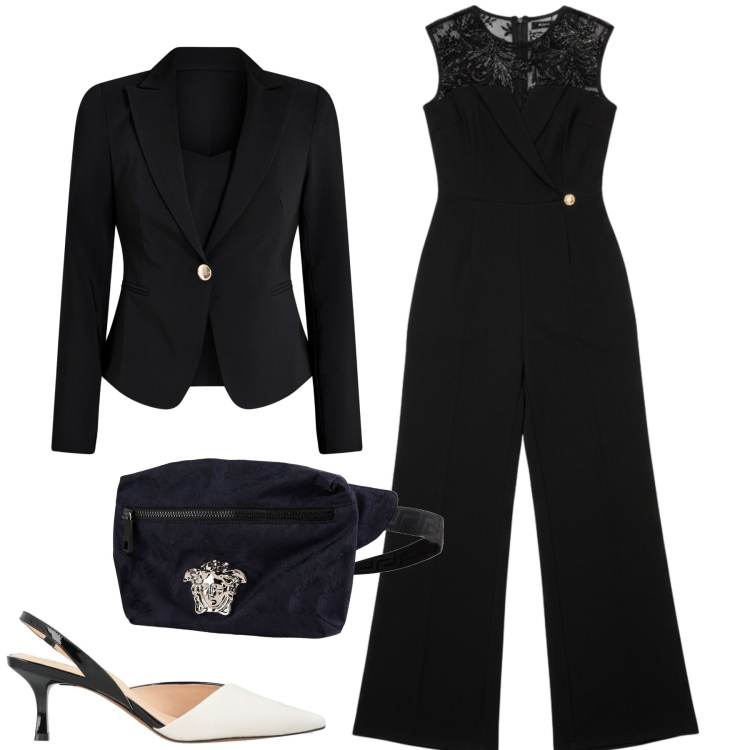 Outfit donna - Il marsupio elegante. Stile Chic per Cerimonia. Abbinamento con marsupi, décolleté, tute, blazer.