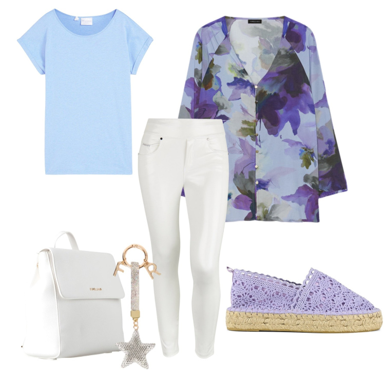 Outfit donna - Urban Spring. Stile Urban per Tutti i giorni. Abbinamento con maglieria, zaini, pantaloni skinny, bluse, espadrillas, portachiavi.
