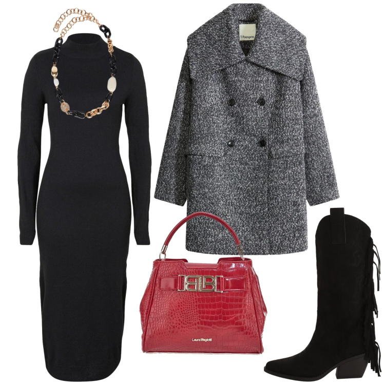 Outfit donna - Total look #2322656. Stile Trendy per Serata fuori. Abbinamento con vestiti, cappotti, stivali, borse a mano, collane.