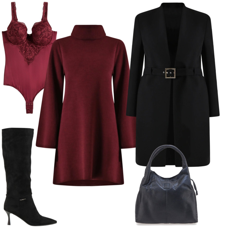 Outfit donna - Seratina fuori. Stile Chic per Serata fuori. Abbinamento con body, stivali, vestiti corti, trench, borse a mano.