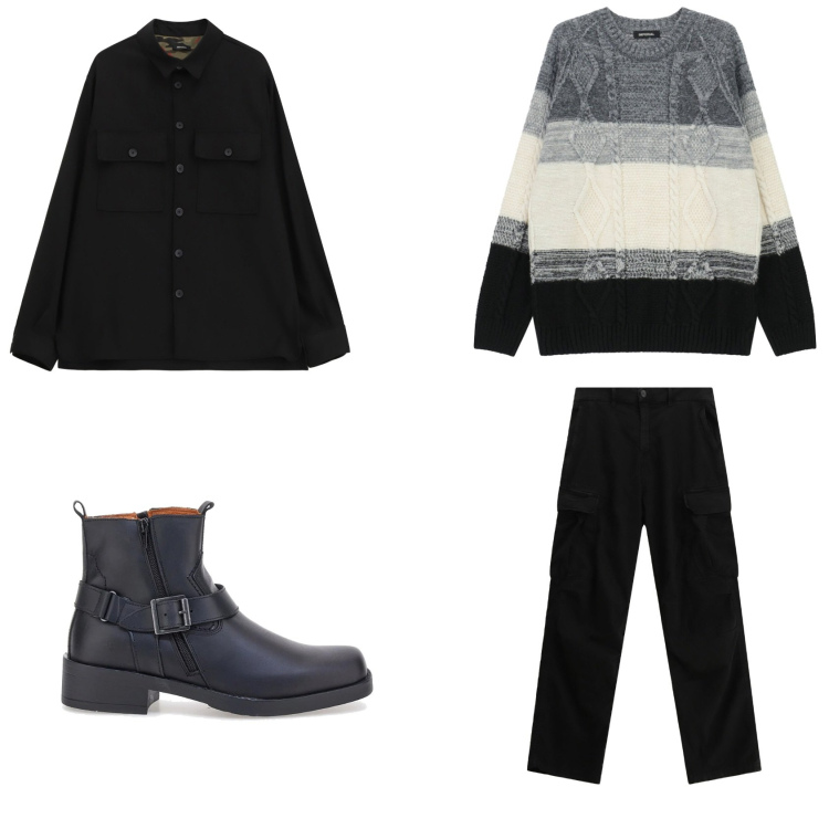 Outfit uomo - Ardesia.. Stile Urban per Tutti i giorni. Abbinamento con pantaloni cargo, maglieria, camicie, stivali e stivaletti.