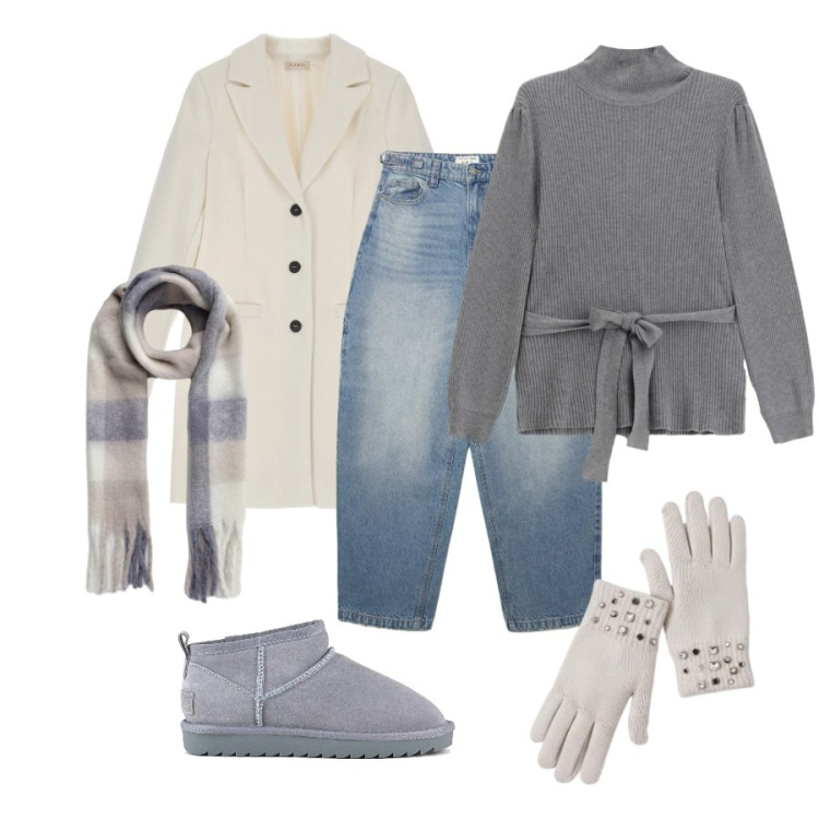 Outfit donna - Total look #2322728. Abbinamento con sciarpe, jeans, cappotti, maglieria, guanti, stivali.