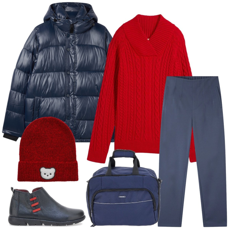 Outfit donna - Total look #2323029. Stile Casual per Tutti i giorni. Abbinamento con maglieria, pantaloni chino, berretti, bomber, stivaletti, zaini.