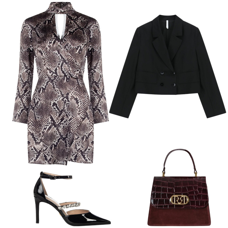Outfit donna - Total look #2323120. Stile Glamour per Tutti i giorni. Abbinamento con blazer, borse a mano, décolleté, vestiti corti.